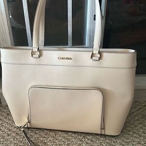 Calvin Klein Beige saffiano Leather Louise shoulder bag